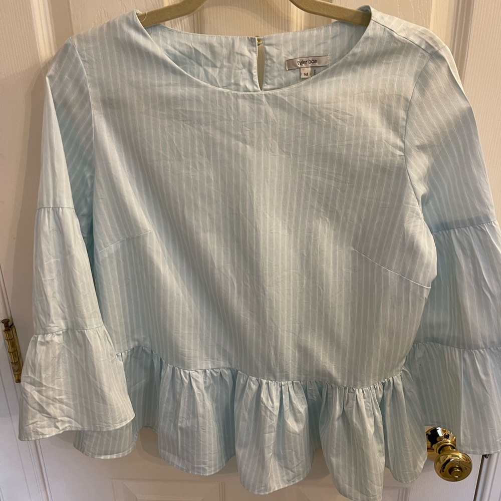 TYLER BOE blue and white striped bell sleeve shirt